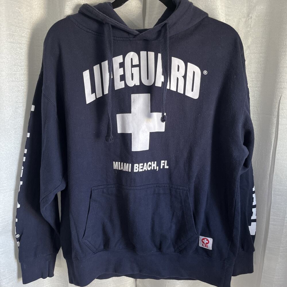 Lifeguard MIAMI BEACH Hoodie‎ Cotton Sweatshirt Navy Blue MEDIUM